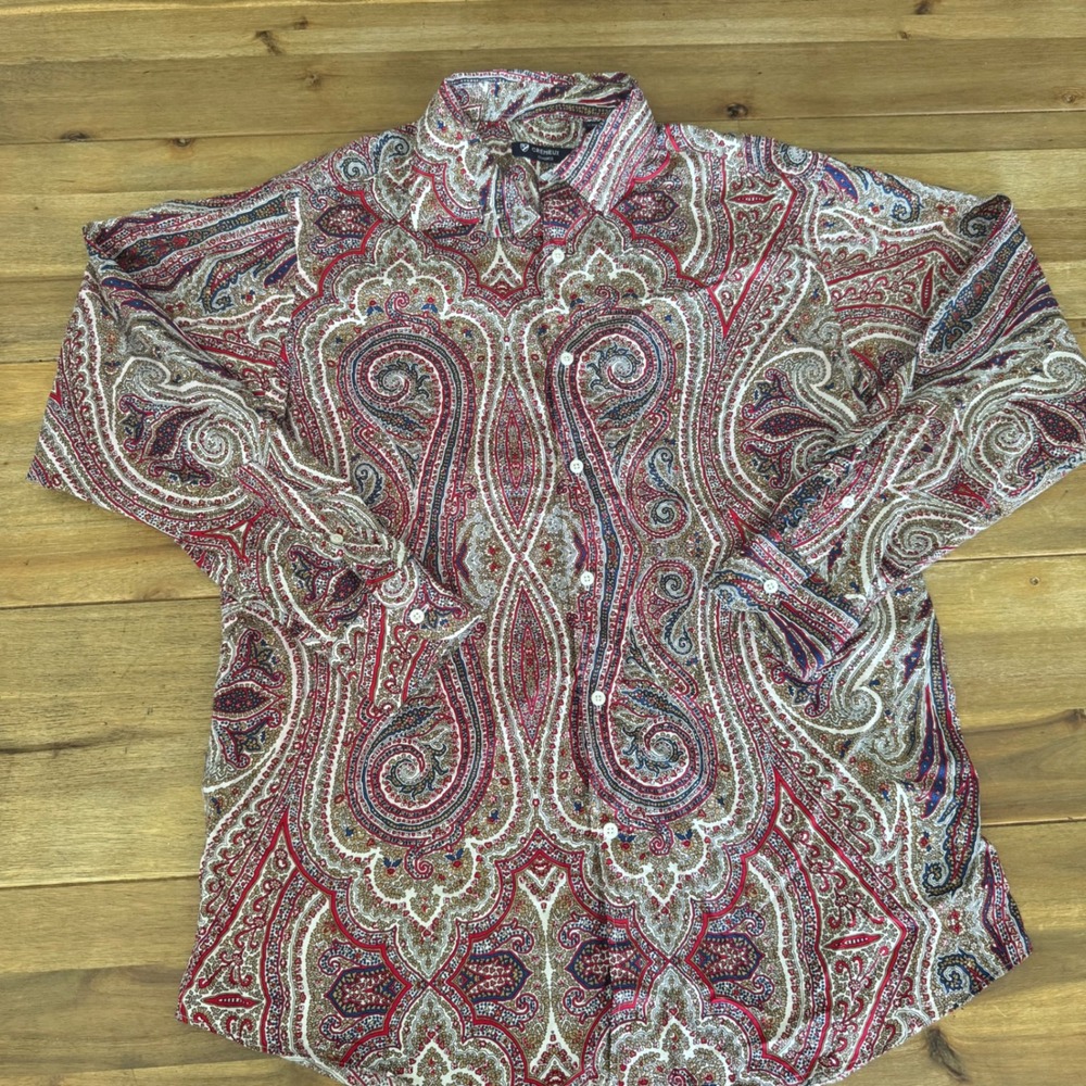 CREMIEUX CLASSICS Mens L Paisley Print Button Down Long Sleeve Shirt Cotton